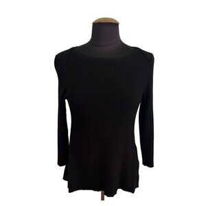 Cable & Gauge Petite Black Ribbed Sweater Top 3/4 Sleeve Women's Size PL